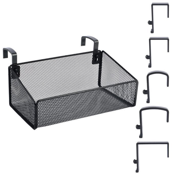 Bedside Shelf for Bed Bunk Bed Storage Basket Office Cubical Wall Hanging Organizer 5 Different Size Hooks College Dorm Home Office Essentials for PhoneBookDrinkTissue Black