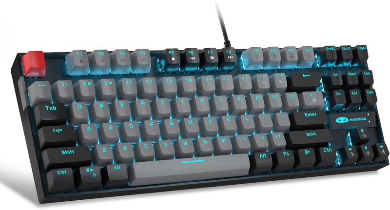 MageGee 75% Mechanical Gaming Keyboard, Blue Switch, LED Backlit, 87 Keys Compact TKL Wired Computer Keyboards for Windows Laptop PC Gamer - Grey/Black - Image 1