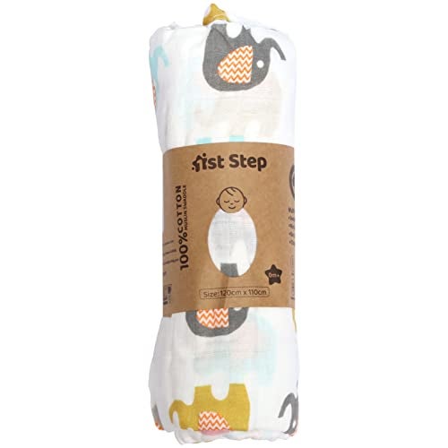 1ST STEP 2 Ply Muslin Baby Swaddle Set, Printed Muslin Swaddle Wrap for New Born Baby, Size-120cm x 100cm, 0-18 Months (Elephant) - Image 2
