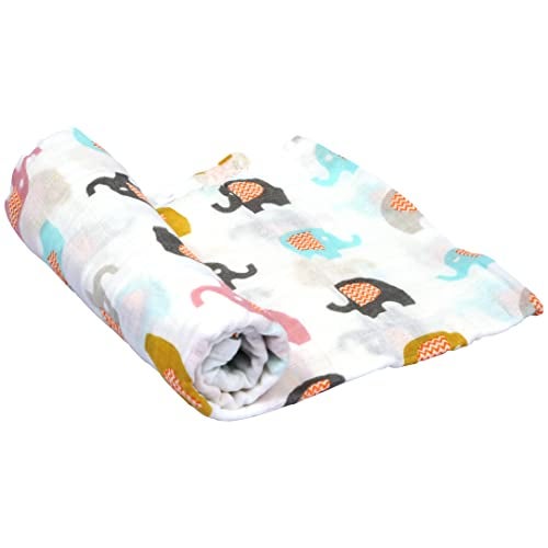 1ST STEP 2 Ply Muslin Baby Swaddle Set, Printed Muslin Swaddle Wrap for New Born Baby, Size-120cm x 100cm, 0-18 Months (Elephant) - Image 1