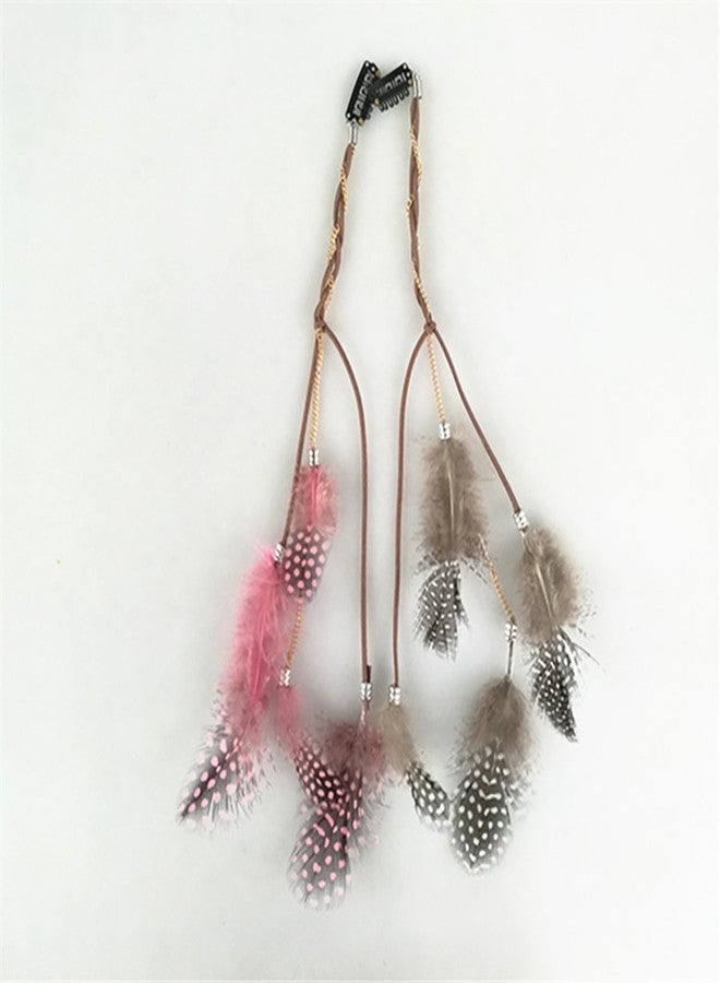 Fodattm 6PCS Lady Women Handmade Colourful Boho Hippie Hair Extensions with Feather Clip Comb Hairpin Headdress Headband DIY Accessories - Image 4