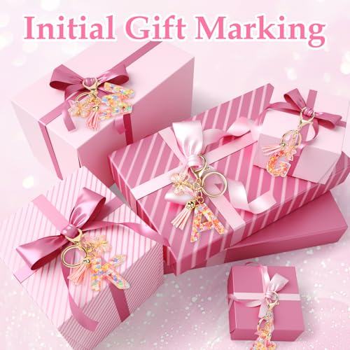 YINANLIN Initial Letter Keychain Cute Keychain Butterfly Pink Sequins Alphabet Resin Name Tassel Keychain for Mother's Gift (Pink-A) - Image 4