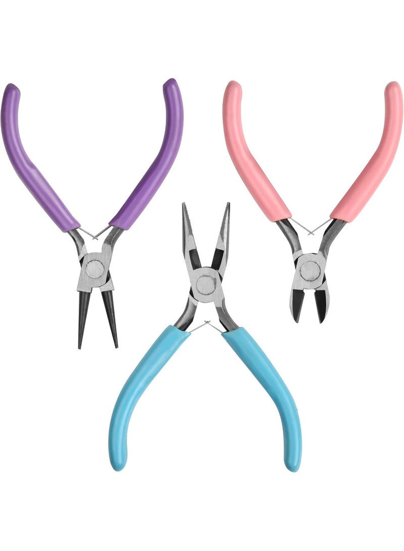 GGOOT 3pcs Jewelry Pliers (Needle Nose Pliers, Round Nose Pliers, Diagonal Nose Pliers) Jewelry Making Hardware Tools Set Mini Jewelry Pliers Set for Jewelry DIY Beginners, Necklace Bracelet Making  - Image 1