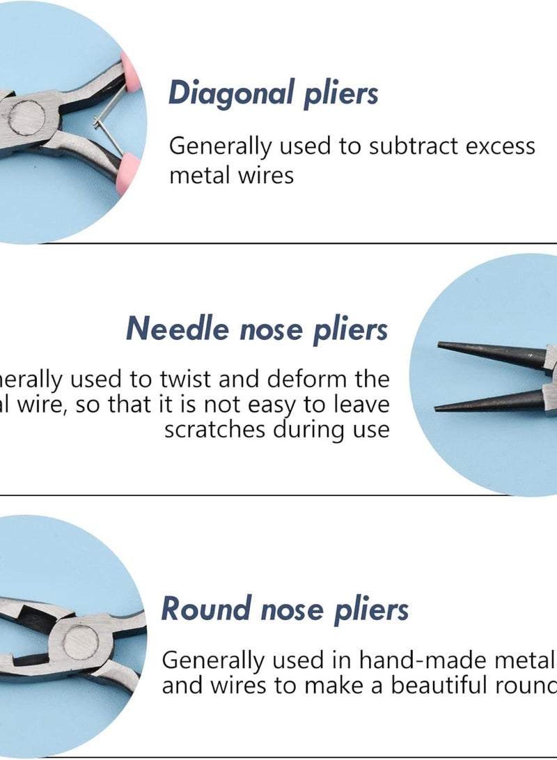 GGOOT 3pcs Jewelry Pliers (Needle Nose Pliers, Round Nose Pliers, Diagonal Nose Pliers) Jewelry Making Hardware Tools Set Mini Jewelry Pliers Set for Jewelry DIY Beginners, Necklace Bracelet Making  - Image 5