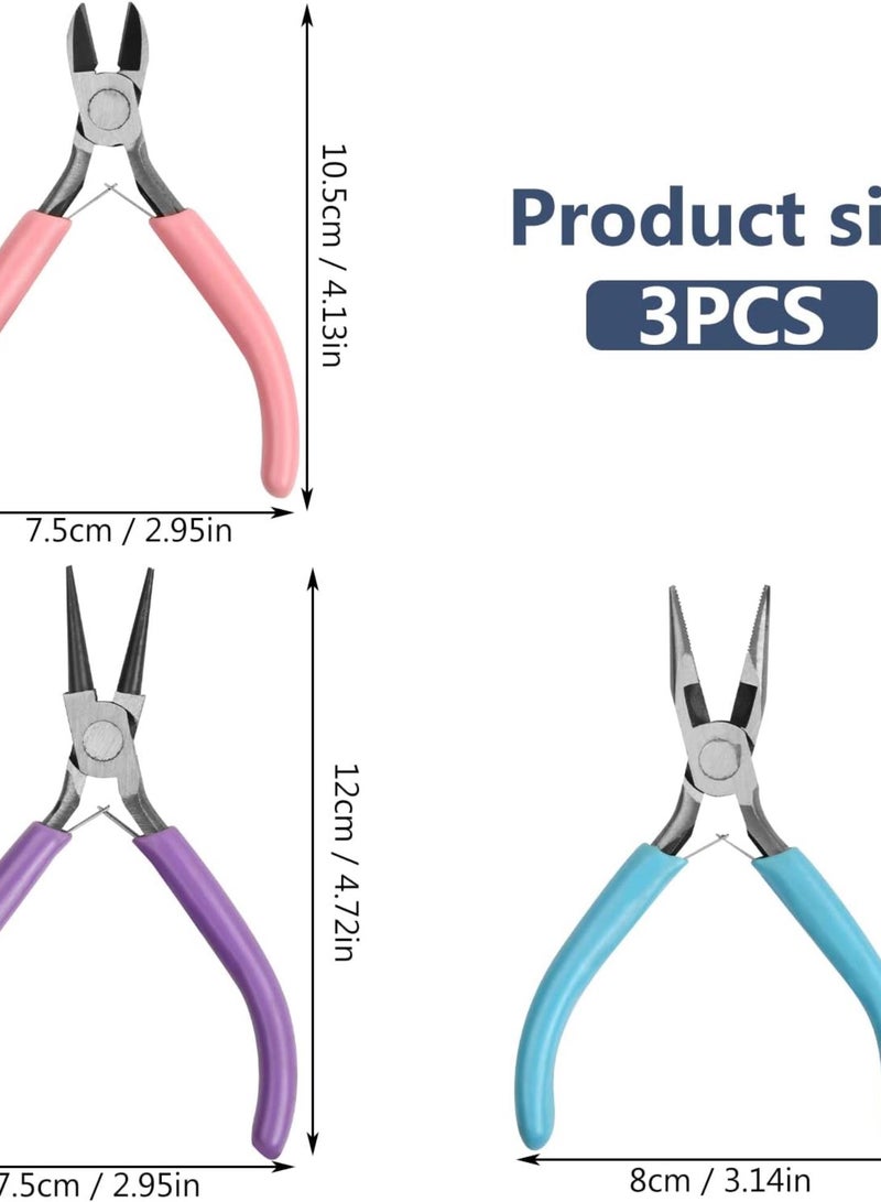 GGOOT 3pcs Jewelry Pliers (Needle Nose Pliers, Round Nose Pliers, Diagonal Nose Pliers) Jewelry Making Hardware Tools Set Mini Jewelry Pliers Set for Jewelry DIY Beginners, Necklace Bracelet Making  - Image 2