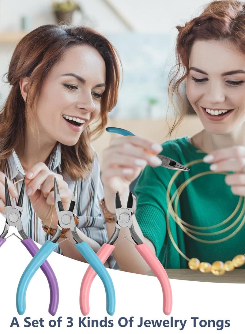 GGOOT 3pcs Jewelry Pliers (Needle Nose Pliers, Round Nose Pliers, Diagonal Nose Pliers) Jewelry Making Hardware Tools Set Mini Jewelry Pliers Set for Jewelry DIY Beginners, Necklace Bracelet Making  - Image 3