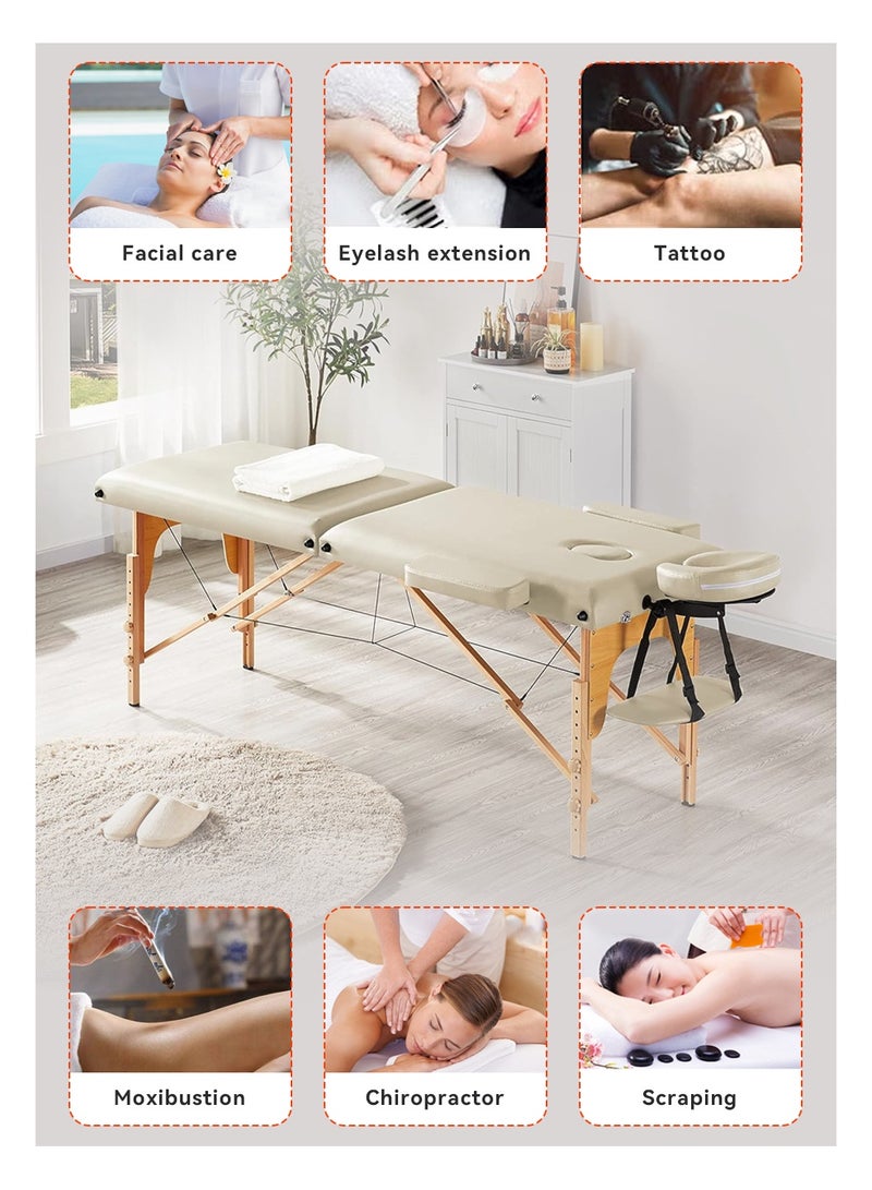 LEOKOR Massage Table Portable, 185CM*70CM Professional Adjustable Folding Massage and Lash Bed with Wooden Frame for Esthetician with Ergonomic Headrest, PU Leather Massage Bed, for Spa Footmassage Facial CareSpa Tattoo (White) - Image 2