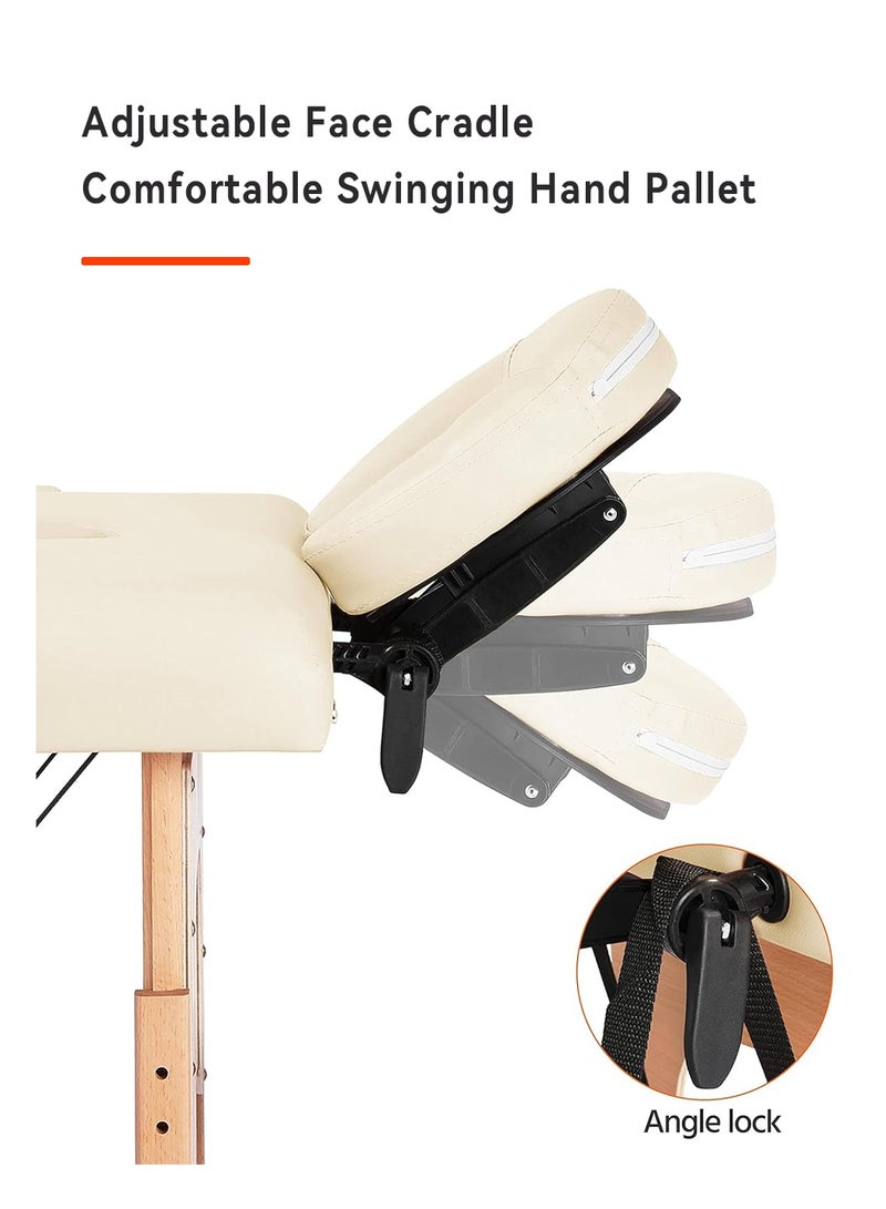 LEOKOR Massage Table Portable, 185CM*70CM Professional Adjustable Folding Massage and Lash Bed with Wooden Frame for Esthetician with Ergonomic Headrest, PU Leather Massage Bed, for Spa Footmassage Facial CareSpa Tattoo (White) - Image 5