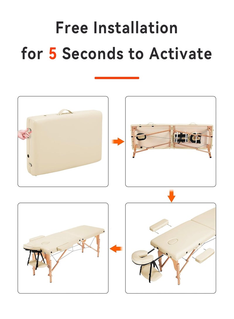 LEOKOR Massage Table Portable, 185CM*70CM Professional Adjustable Folding Massage and Lash Bed with Wooden Frame for Esthetician with Ergonomic Headrest, PU Leather Massage Bed, for Spa Footmassage Facial CareSpa Tattoo (White) - Image 4