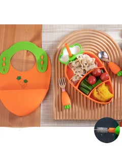 Vacuum Silicone Food Plate, Fork / Knife and Bib Set (Carrot Figured) - pzsku/Z6BE4D6F5741C0F7B3B2DZ/45/_/1725724088/633ae9ed-5b12-494c-814e-8bc597468875