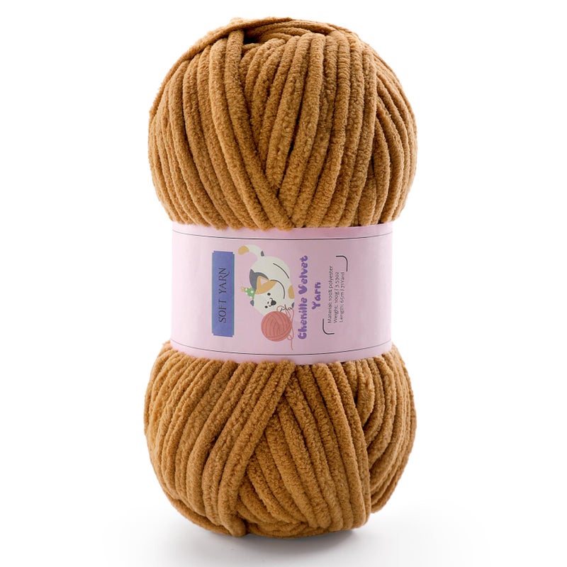 Mooaske Chunky Yarn for Crocheting - Chenille Yarn for Knitting - Bulky Blanket Yarns for Crocheting Blankets Amigurumi Craft Hat Shoes, Plush Fluffy Soft Yarns 71 yds/3.5 oz Each Skein(Camel) - Image 1