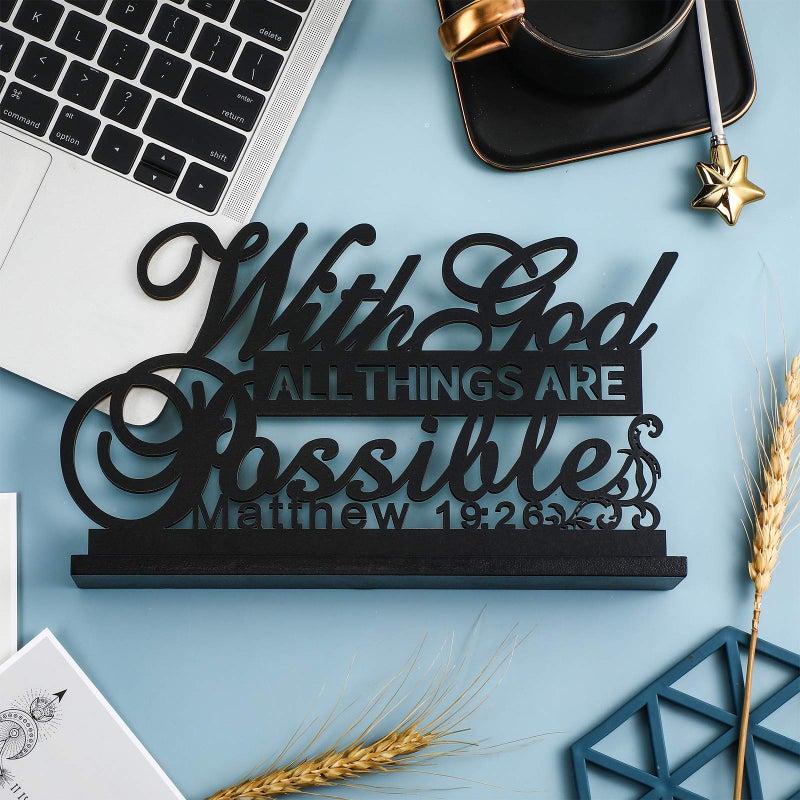 Jetec Inspirational Table Art with God All Things Are Possible Positive Sign Home Table Decoration, Motivational Centerpieces Letter Sign Wooden for Faith Motivational Decor (with Lord Possible) - Image 2