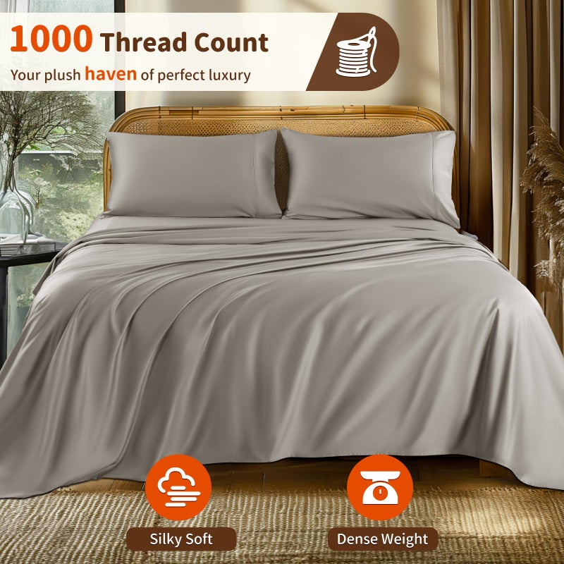 LBRO2M LBRO2M 1000 Thread Count 100% Egyptian Cotton Sheets Set Full Size  4 Piece Sets Bed Sheet Deep Pocket Sheet Set 16"" Soft Comfortable All Season (Full  Tapue)  - Image 2