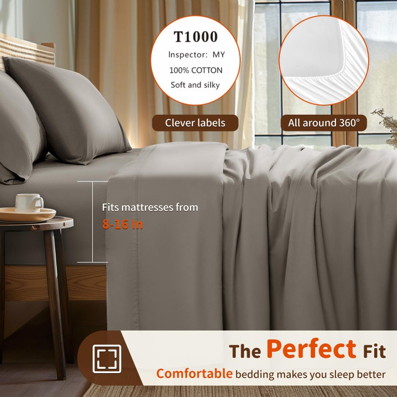 LBRO2M LBRO2M 1000 Thread Count 100% Egyptian Cotton Sheets Set Full Size  4 Piece Sets Bed Sheet Deep Pocket Sheet Set 16"" Soft Comfortable All Season (Full  Tapue)  - Image 3
