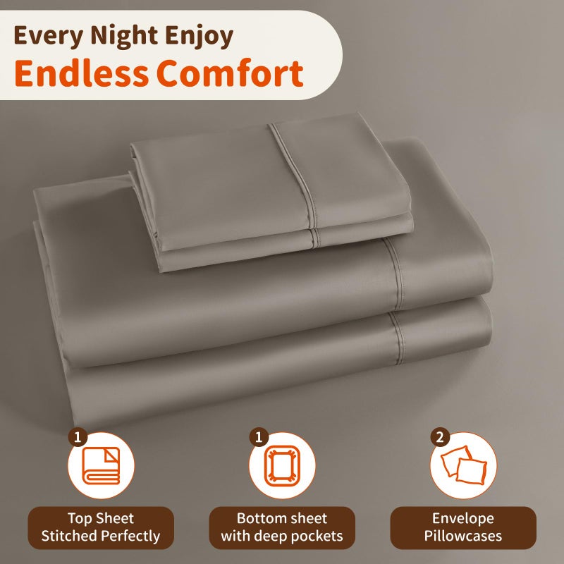 LBRO2M LBRO2M 1000 Thread Count 100% Egyptian Cotton Sheets Set Full Size  4 Piece Sets Bed Sheet Deep Pocket Sheet Set 16"" Soft Comfortable All Season (Full  Tapue)  - Image 5