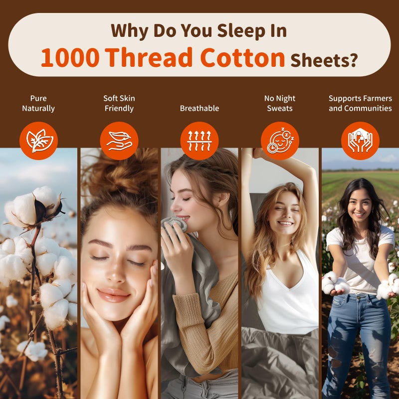 LBRO2M LBRO2M 1000 Thread Count 100% Egyptian Cotton Sheets Set Full Size  4 Piece Sets Bed Sheet Deep Pocket Sheet Set 16"" Soft Comfortable All Season (Full  Tapue)  - Image 4