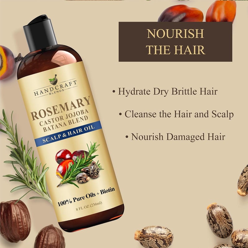 Handcraft Blends Rosemary Oil for Hair 8 Fl Oz | Nourishing Hair Oil | 100% Pure and Natural | Rosemary, Castor, Jojoba, and Batana Oils & Biotin | Carrier Oil - Image 4
