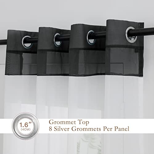 L.Z.E White and Black Sheer Curtains 84 Inches Long 2 Panels Set,Transparent Elegant Window Curtains for Living Room Bedroom Office Nursery, Grommet Lightweight Decorative Curtain with Design - Image 3