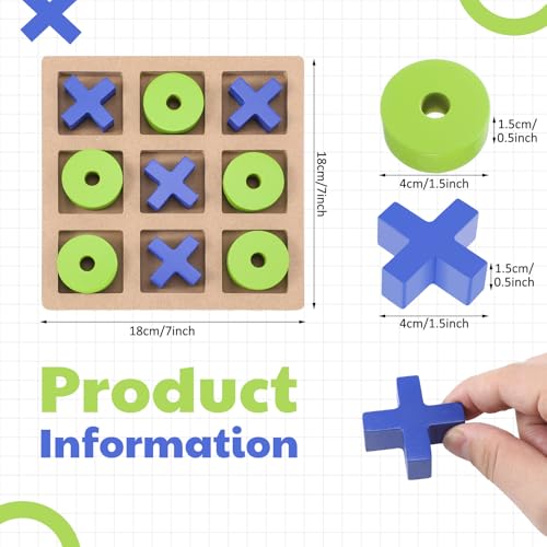 Seenelling Wooden Tic Tac Toe Game Tic Tac Toe Board Game 7 Inch Wood Board Table Top Living Room Decor Fun Family for Family Night Indoor Outdoor Party Adults Classic TravelBlue Green - Image 5