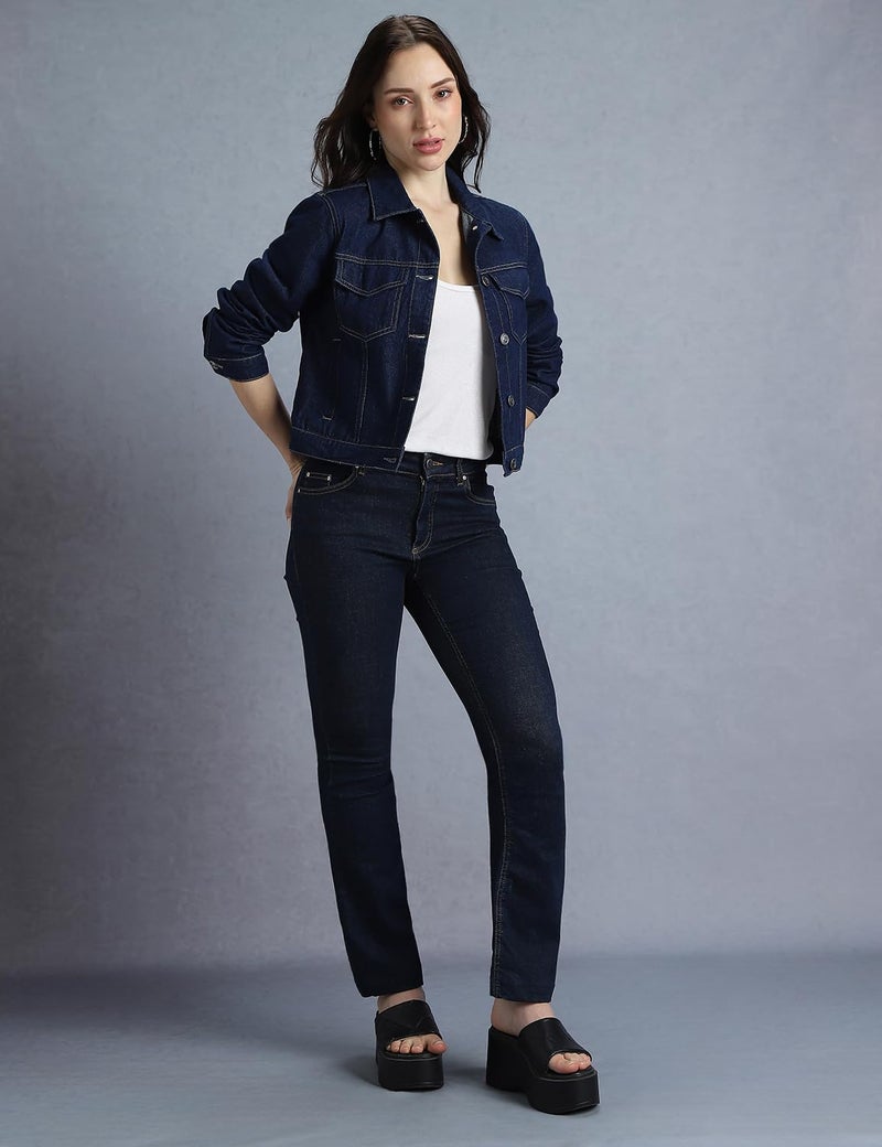 INKD Women's Overdyed Trucker Denim Jacket - Jacket for Women | 100% Cotton | Double Flap Pocket | Regular Fit | Full Sleeve Jacket - Image 2