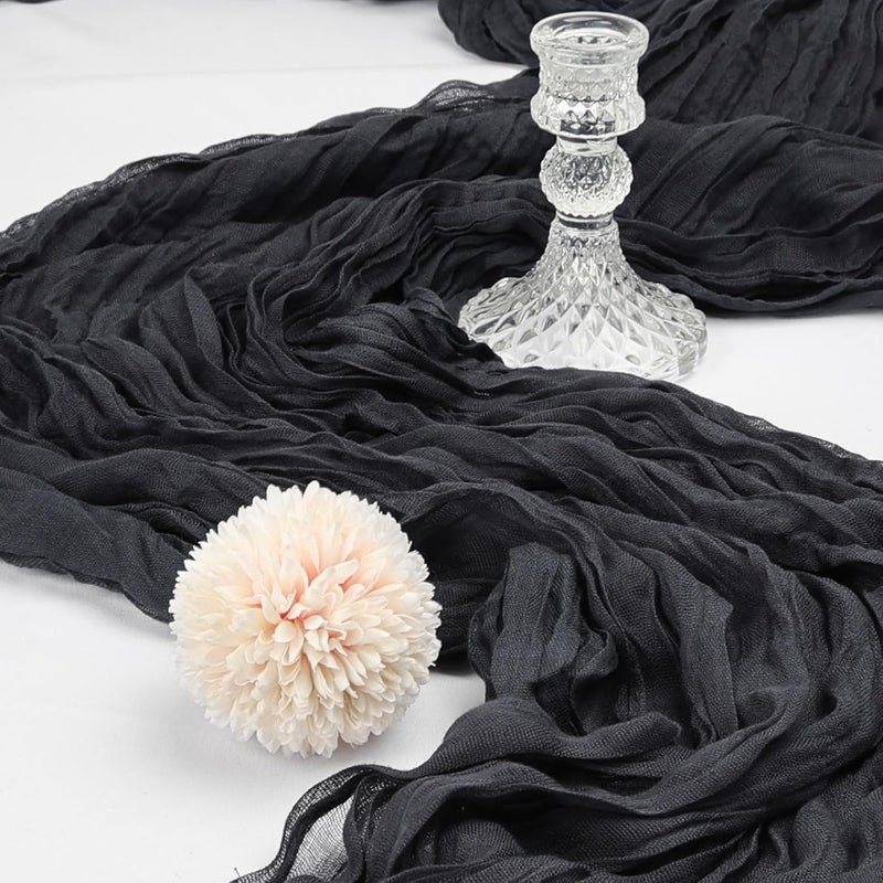 CKIKU 6 Pack 10FT Black Cheesecloth Table Runner 120 Inch Gauze Rustic Boho Cheese Cloth Table Runner Sheer Fabric Decorations for Wedding Party Birthday Bridal Baby Shower Centerpiece Home Decor - Image 3