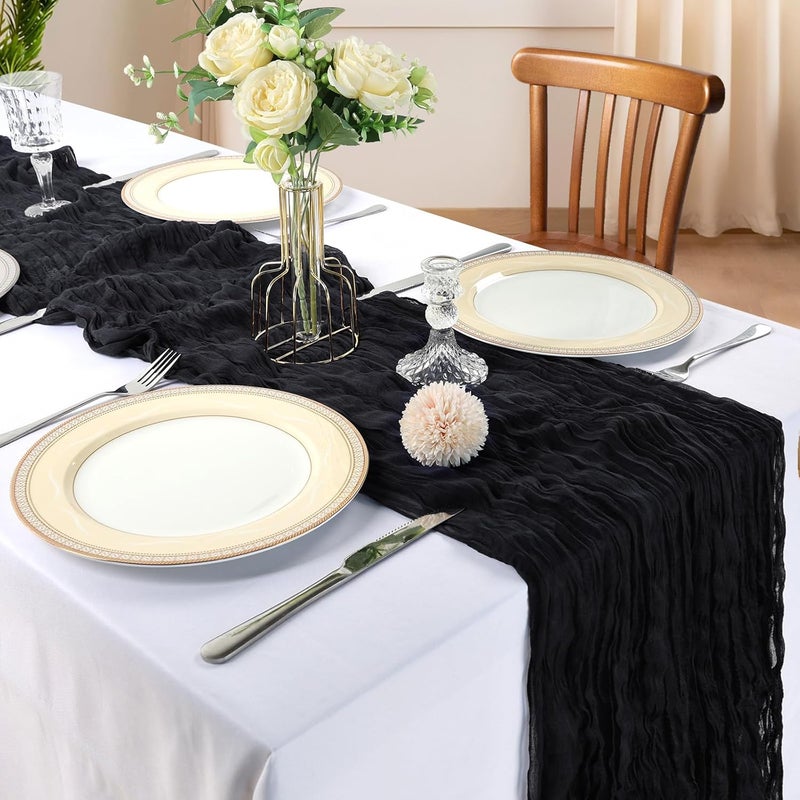 CKIKU 6 Pack 10FT Black Cheesecloth Table Runner 120 Inch Gauze Rustic Boho Cheese Cloth Table Runner Sheer Fabric Decorations for Wedding Party Birthday Bridal Baby Shower Centerpiece Home Decor - Image 2