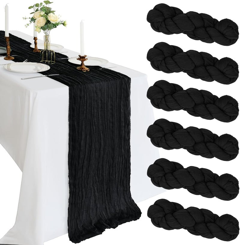 CKIKU 6 Pack 10FT Black Cheesecloth Table Runner 120 Inch Gauze Rustic Boho Cheese Cloth Table Runner Sheer Fabric Decorations for Wedding Party Birthday Bridal Baby Shower Centerpiece Home Decor - Image 1