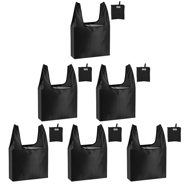 CiCiGo Large Reusable Bags Shopping Washable Foldable 6 Pack Grocery Bags Heavy Duty Lightweight Folding Gift Tote Bags Durable Polyester Black - Image 1