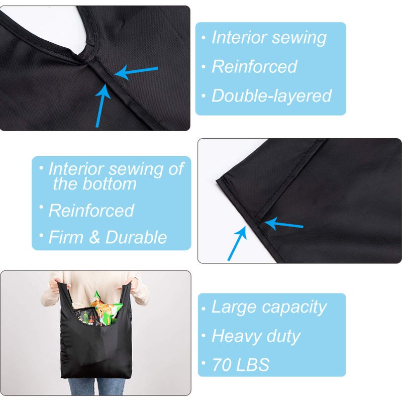 CiCiGo Large Reusable Bags Shopping Washable Foldable 6 Pack Grocery Bags Heavy Duty Lightweight Folding Gift Tote Bags Durable Polyester Black - Image 5