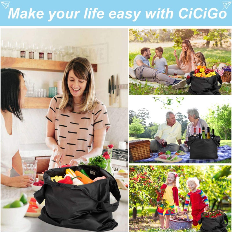 CiCiGo Large Reusable Bags Shopping Washable Foldable 6 Pack Grocery Bags Heavy Duty Lightweight Folding Gift Tote Bags Durable Polyester Black - Image 2