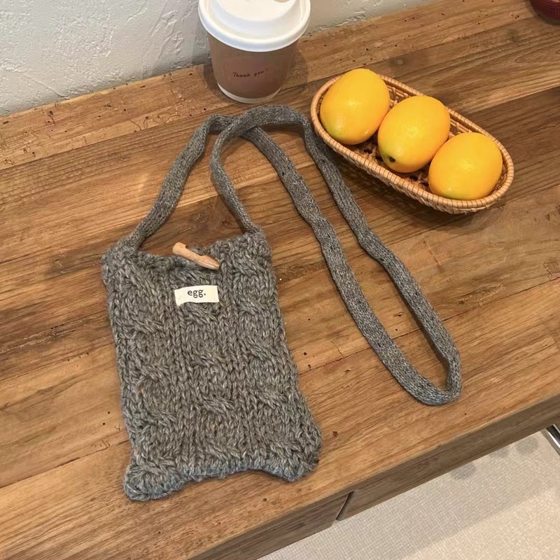 Egg Messenger Bag Small Bag Women'S All-Match Niche Corner Buckle Thick Knitted Shoulder Bag Mobile Phone Bag - Image 3
