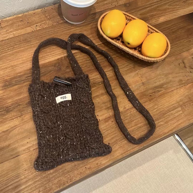 Egg Messenger Bag Small Bag Women'S All-Match Niche Corner Buckle Thick Knitted Shoulder Bag Mobile Phone Bag - Image 1