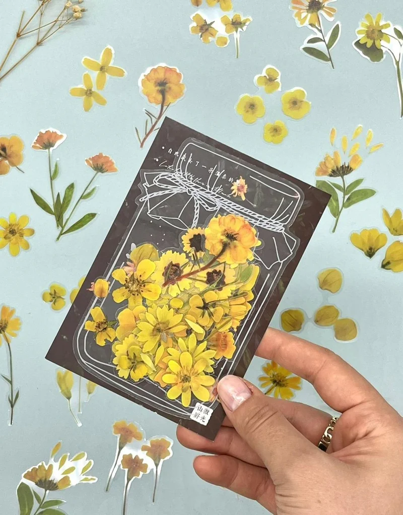 Kağıt Gemi Dükkan Paper Ship Shop Retro Yellow Colored Flower Transparent Sticker - Scrapbook - Bullet Journal - Notebook Decoration-Stickers