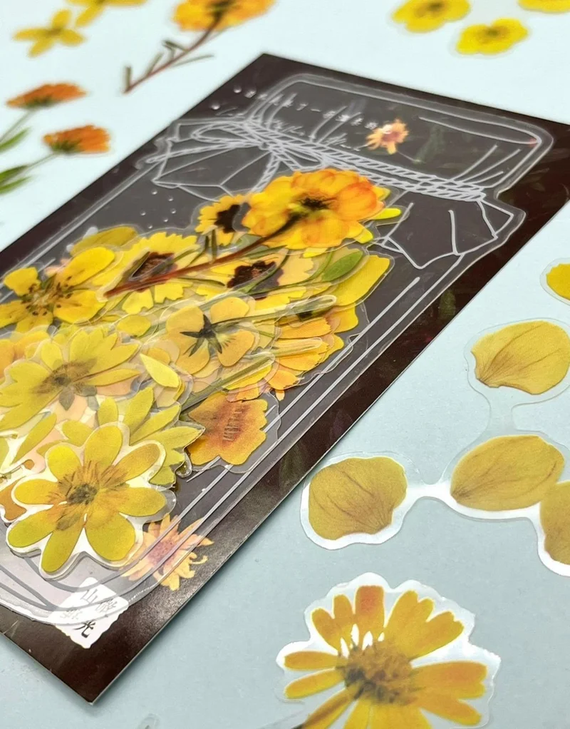 Kağıt Gemi Dükkan Paper Ship Shop Retro Yellow Colored Flower Transparent Sticker - Scrapbook - Bullet Journal - Notebook Decoration-Stickers