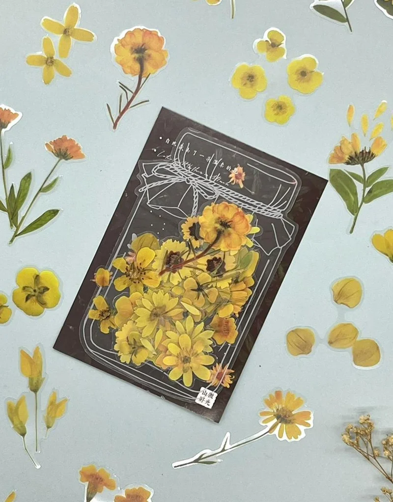 Kağıt Gemi Dükkan Paper Ship Shop Retro Yellow Colored Flower Transparent Sticker - Scrapbook - Bullet Journal - Notebook Decoration-Stickers