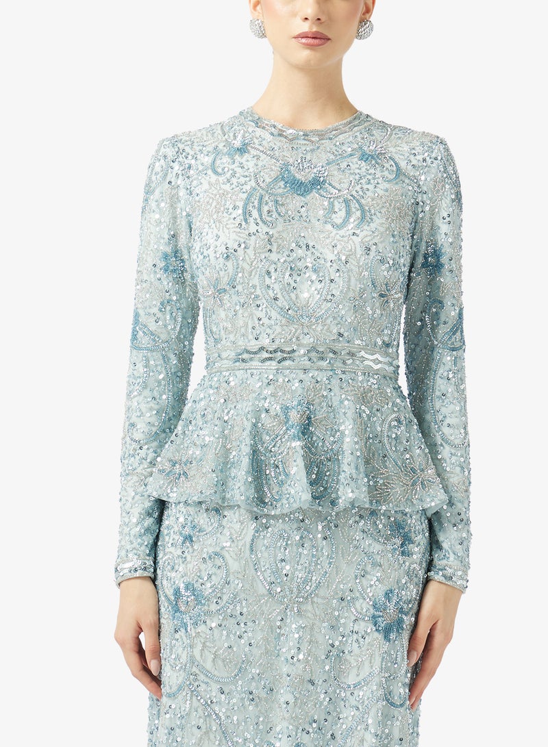 MARYISA Embellished Squin Detailed Long Sleeve Dress - Image 3