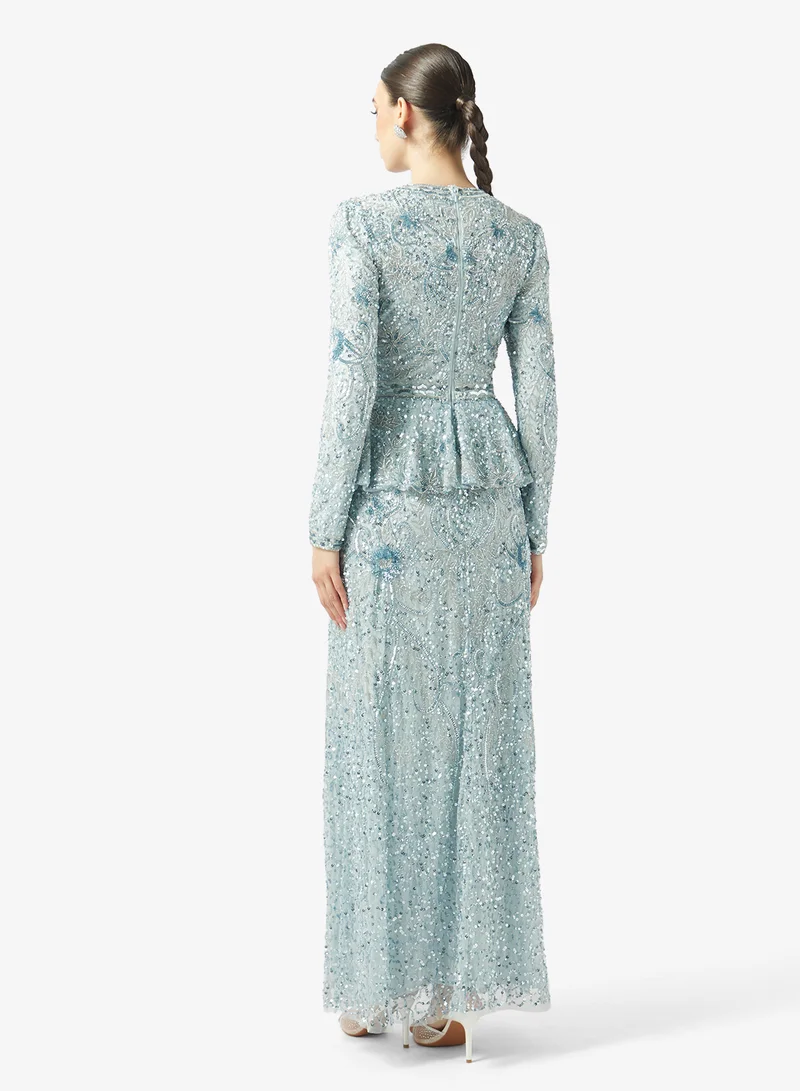 MARYISA Embellished Squin Detailed Long Sleeve Dress