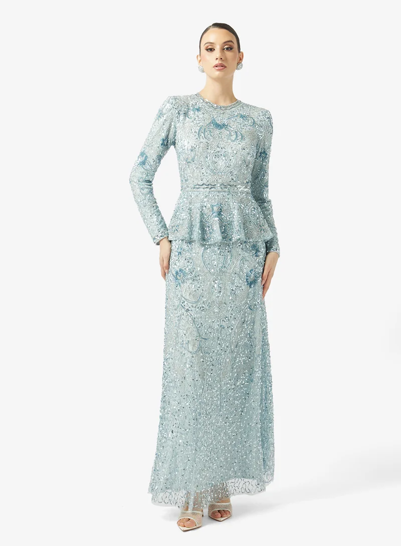 Embellished Squin Detailed Long Sleeve Dress