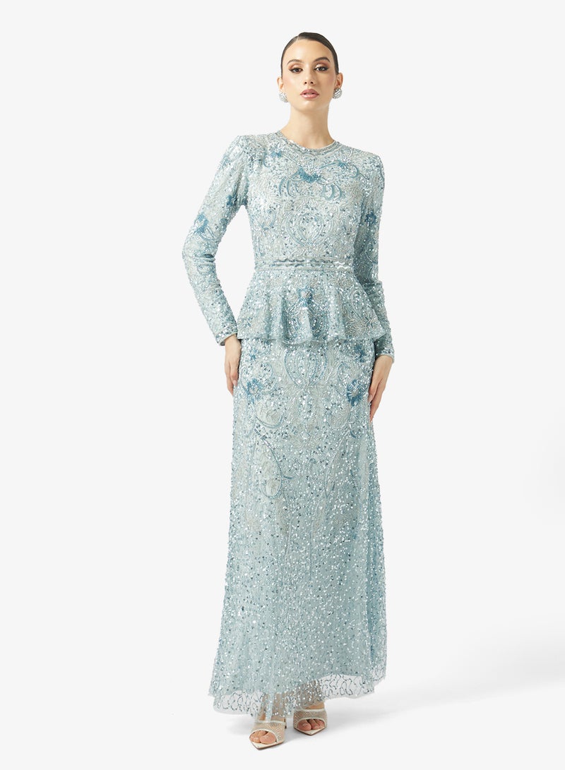 MARYISA Embellished Squin Detailed Long Sleeve Dress - Image 1