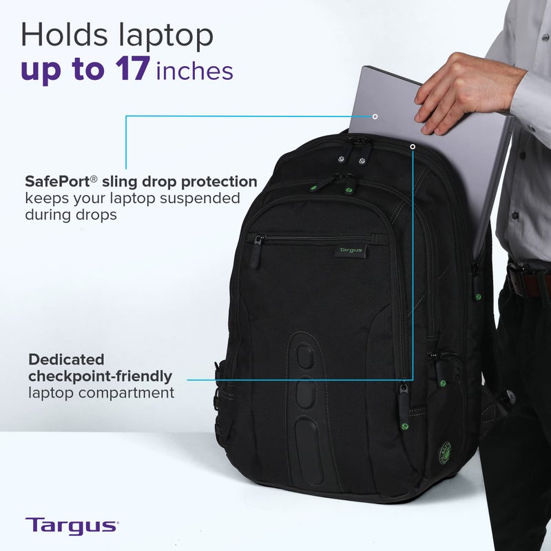 Targus Spruce EcoSmart Travel Laptop Backpack for 17 inch Laptops, TSA-Friendly Carry On Backpack Laptop Bag for Work and Travel, Black (TBB019US) - Image 5