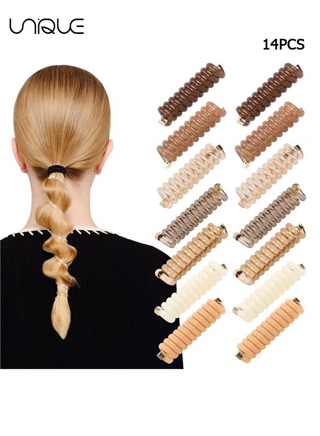 Unique 14 Pcs Braided Telephone Wire Hair Bands, Spiral Hair Ties No Crease Ponytail Holders, Multi Color Stylish Phone Cord Hair Ties, Elastic Hair Ties for Women Girls  - Image 1