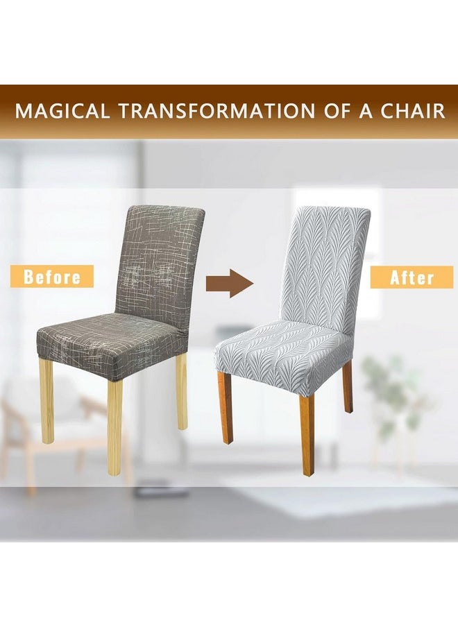 Styleys - Styleys Stretch Jacquard Dining Chair Cover Removable Washable Dining Room Chair Cover Protector Seat Slipcover (Pack of 4, Light Grey, JYMC5) - Image 1