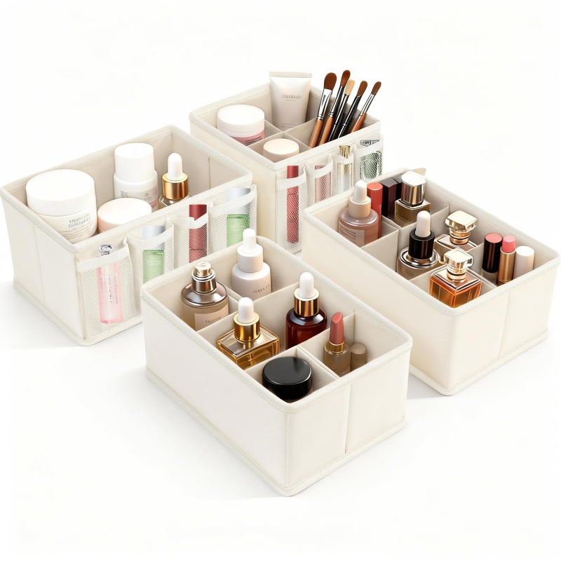 VERONLY Cosmetic Storage Bins Makeup Organizer, Adjustable Multifunction Storage Box Desk Drawer Divider for Makeup Brushes, Bathroom Countertop or Dresser, Set of 4 - Image 1