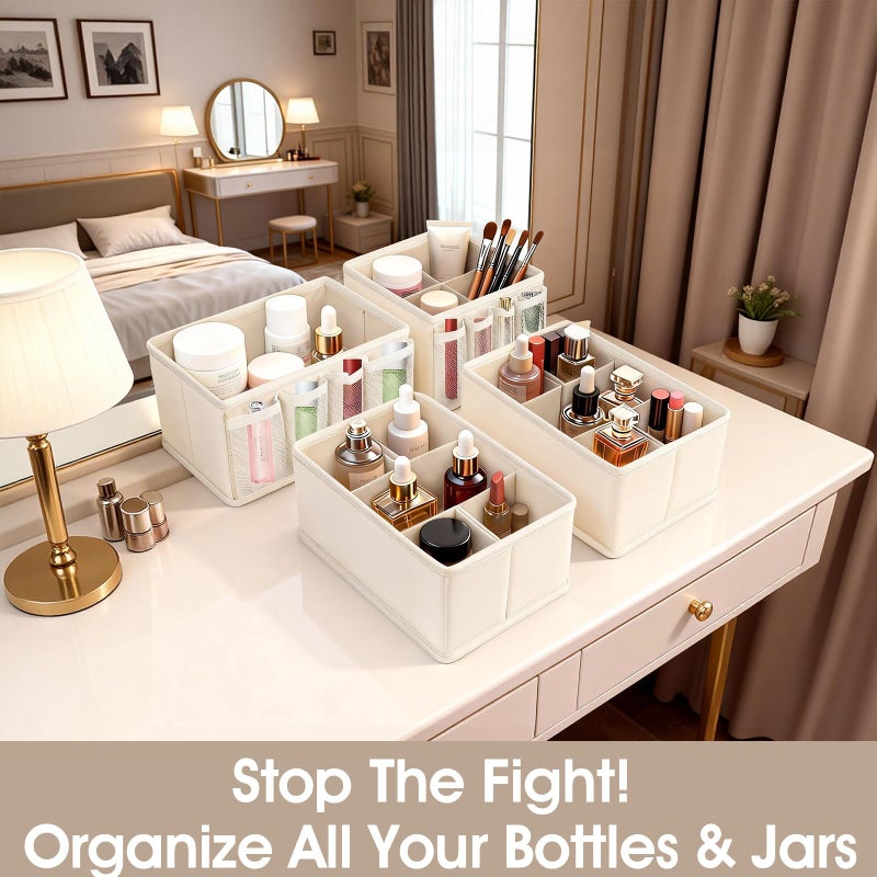 VERONLY Cosmetic Storage Bins Makeup Organizer, Adjustable Multifunction Storage Box Desk Drawer Divider for Makeup Brushes, Bathroom Countertop or Dresser, Set of 4 - Image 5
