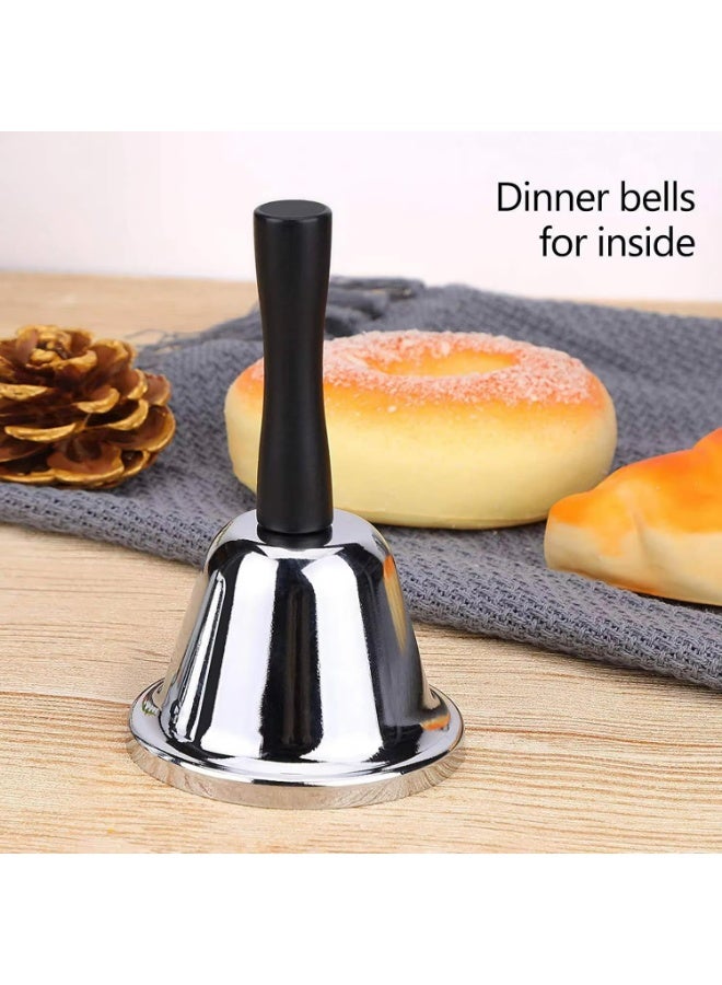 Professional Hand Bell Set 2 Pack Silver Steel Call Bells with Wooden Handle 110dB Loud Ringing for Classroom Restaurant and Home 5.1 Inch - Image 3