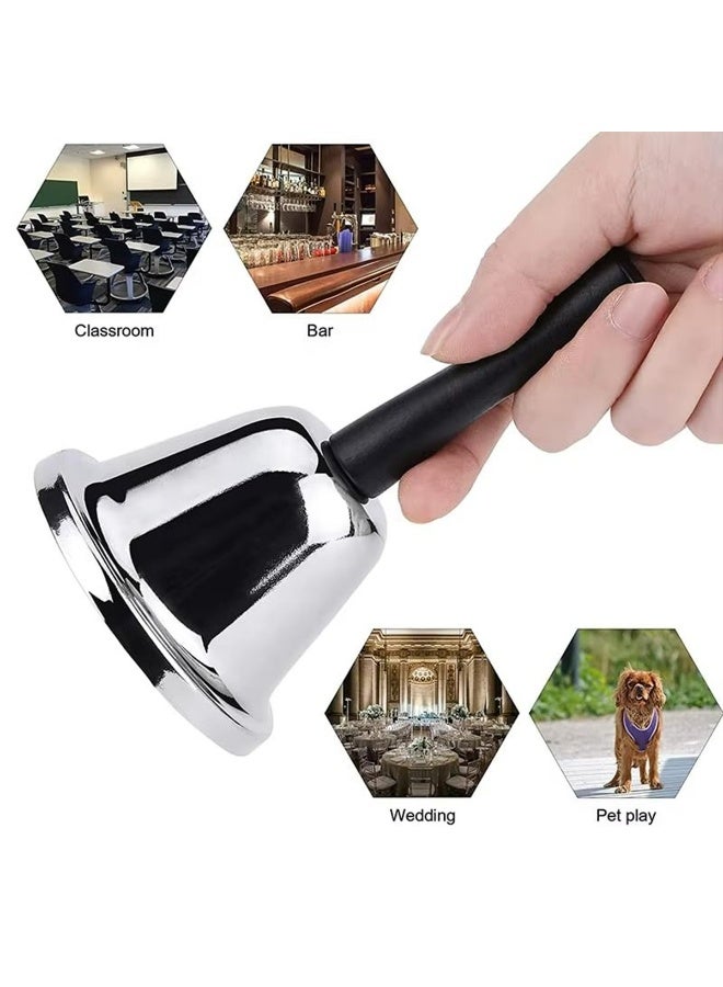 Professional Hand Bell Set 2 Pack Silver Steel Call Bells with Wooden Handle 110dB Loud Ringing for Classroom Restaurant and Home 5.1 Inch - Image 5