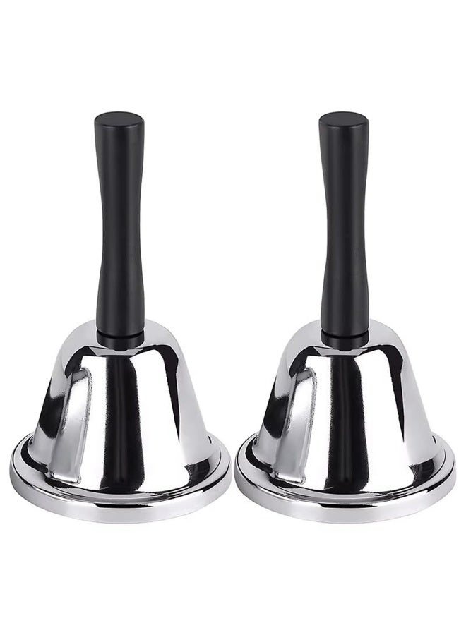 Professional Hand Bell Set 2 Pack Silver Steel Call Bells with Wooden Handle 110dB Loud Ringing for Classroom Restaurant and Home 5.1 Inch - Image 1