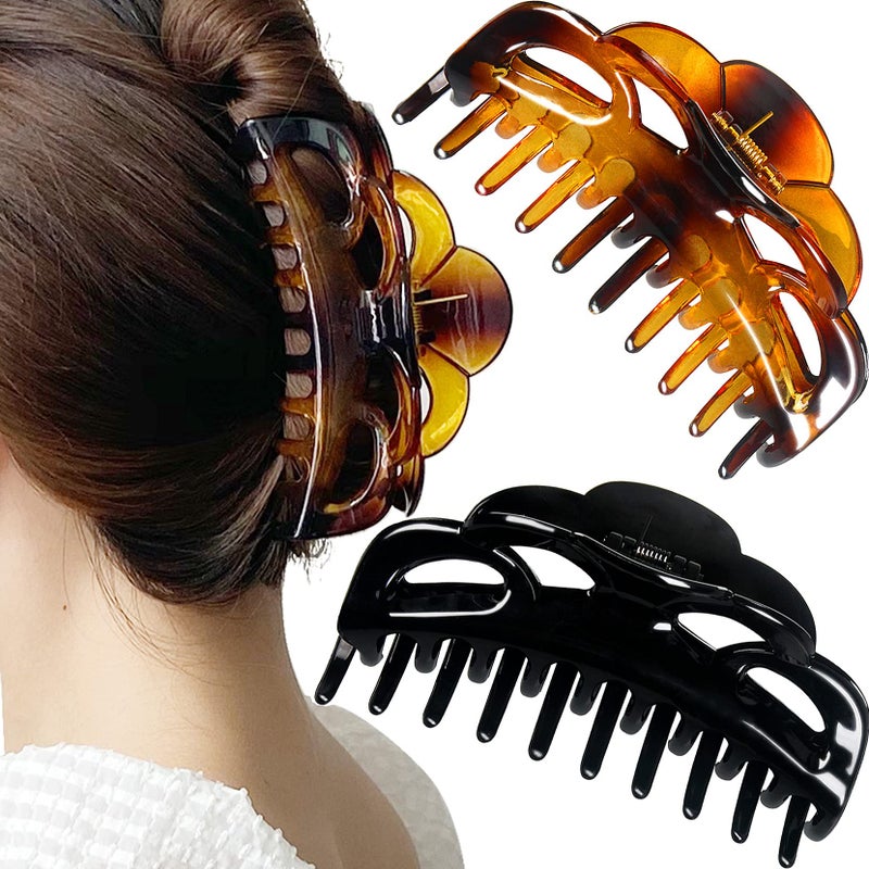 ACCGLORY Large Hair Clips for Thick Hair Plastic Big Claw Clips Updo Hair Styling Accessories for Women Strong Hold Jumbo Hair Jaw ClipsArcBlackBrownish