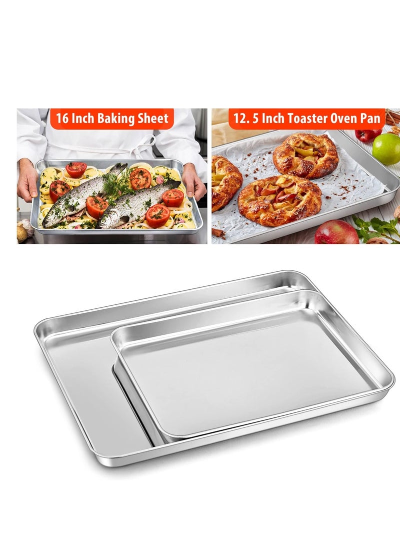 TeamFar Bakeware Sets of 7, Stainless Steel Bakeware Sets for Oven, Baking Sheet & Toaster Oven Pan, Square & Round Cake Pan, Muffin Pan & Loaf Pan, Lasagna Pan, Healthy & Sturdy, Dishwasher Safe - Image 2