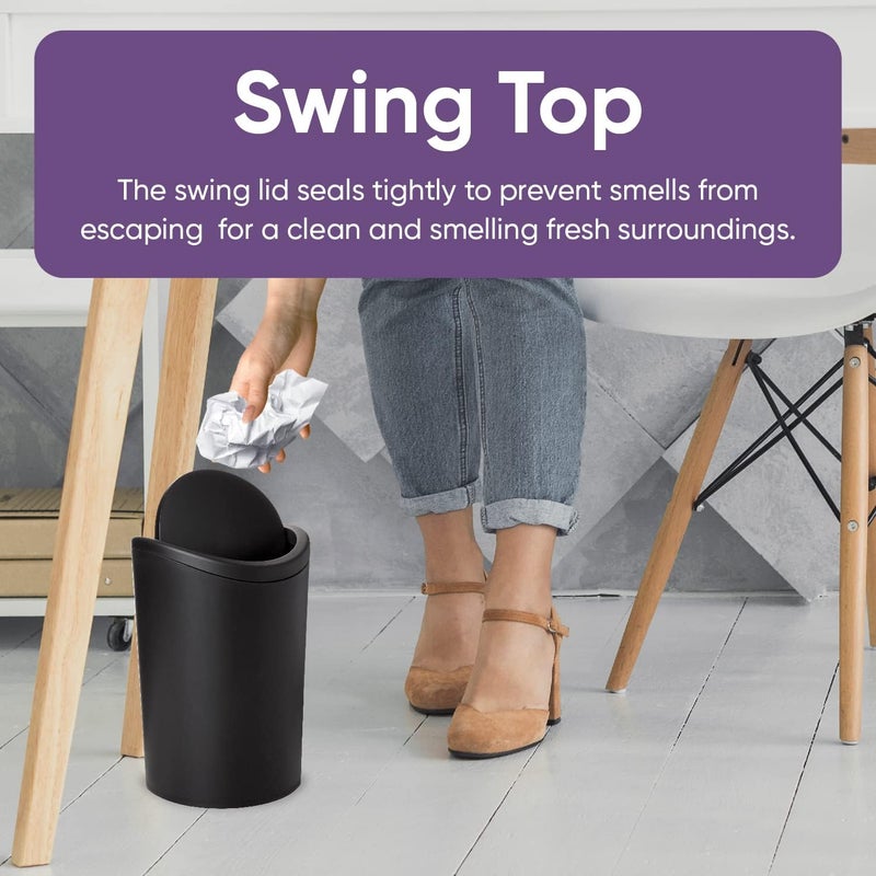 Superio Small Bathroom Trash Can with Lid, Modern Matte Black Mini Waste Bin with Swing Lid (1 1/2 Gallon, 6 Liter) Plastic Garbage Can for Kitchen, Bathroom, Bedroom, Office, Under Desk (1) - Image 5